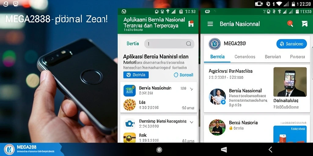 Antarmuka aplikasi MEGA288 menampilkan berbagai kategori berita nasional.
