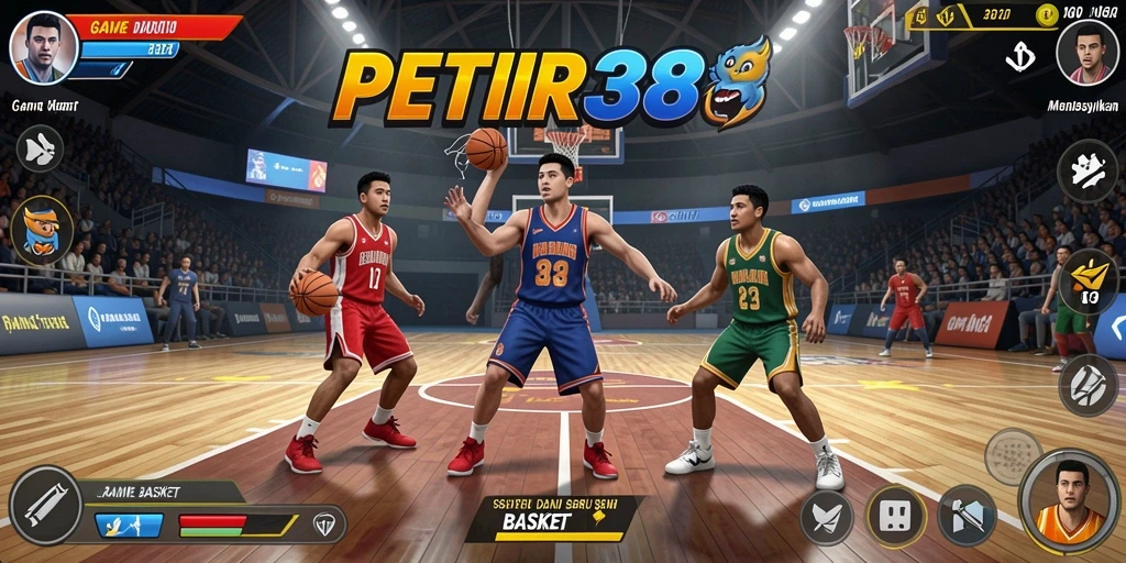 Tampilan antarmuka PETIR388 dengan aksi basket yang mendebarkan.