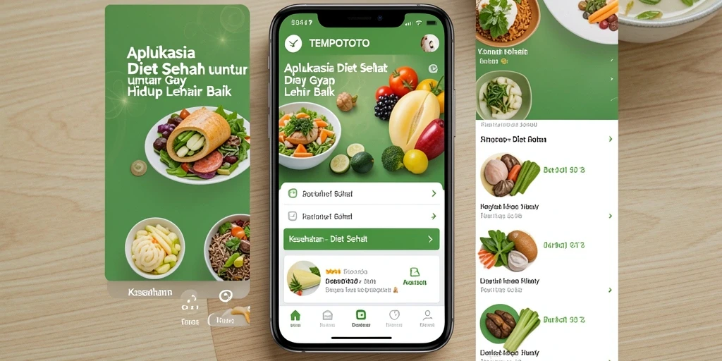 Antarmuka pengguna TEMPOTOTO menampilkan berbagai fitur Diet Sehat.
